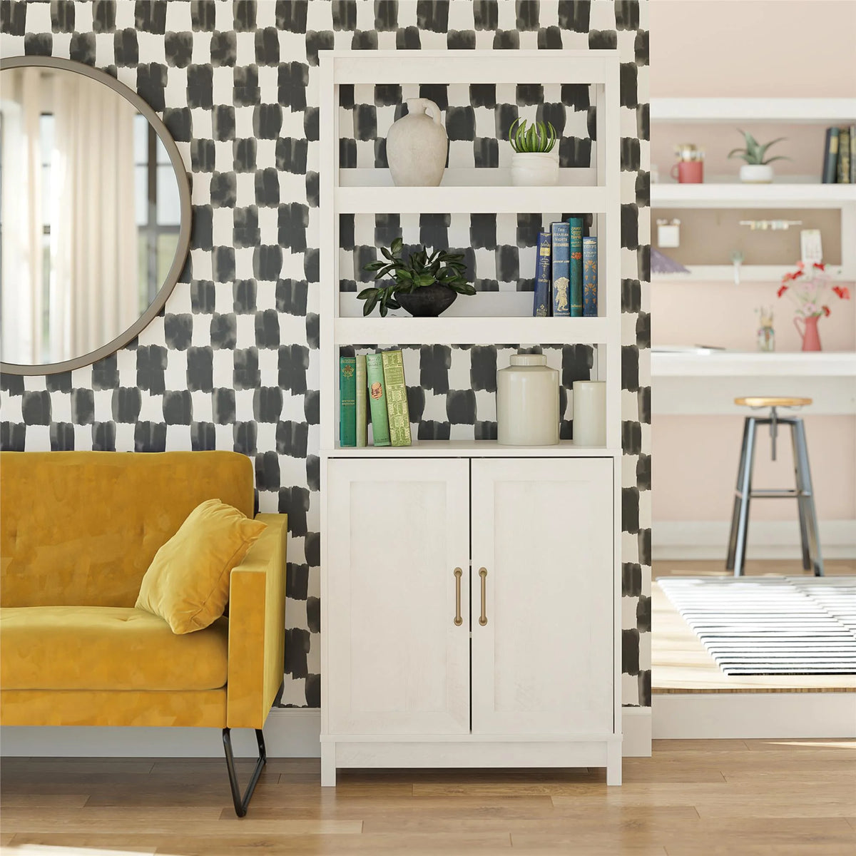 2 Door Ivory Oak Bookcase P9757