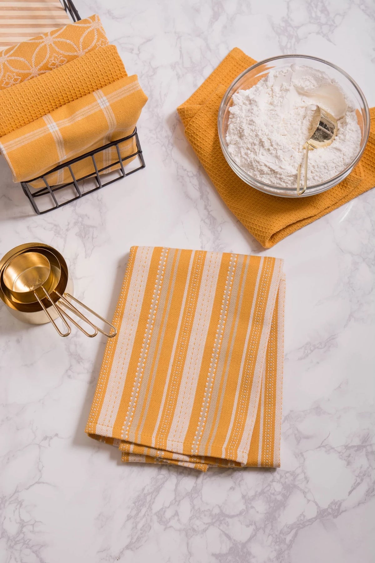 Set of 5 Mustard Yellow and Ivory Patterned Dishcloths 28" H269663