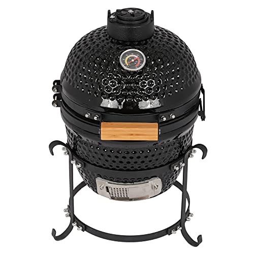 13in Round Ceramic Charcoal Grill with Thermometer, Black W66705