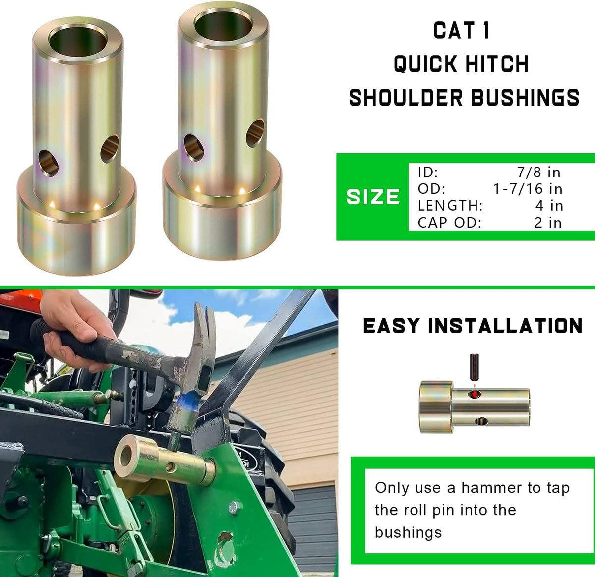 2 Pairs Cat 1 Quick Hitch Adapter Bushings Set for Category I 3-Point Tractors S6404