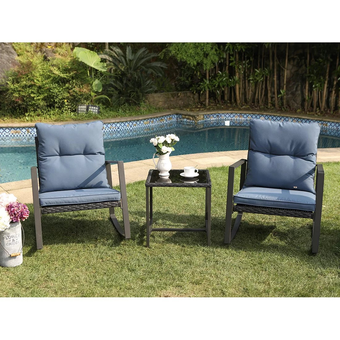 3 Piece Metal Bistro Set with Beige Cushions Q713252