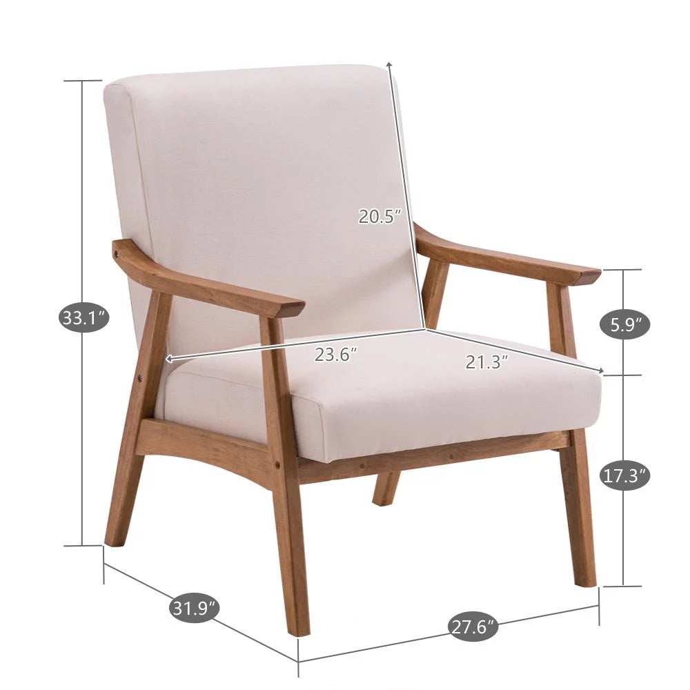 Beige Mid-century Modern Arm Chair with Solid Wood Frame O137264