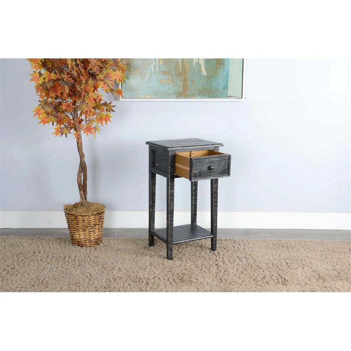 Black Wood Side Table with Drawer M496