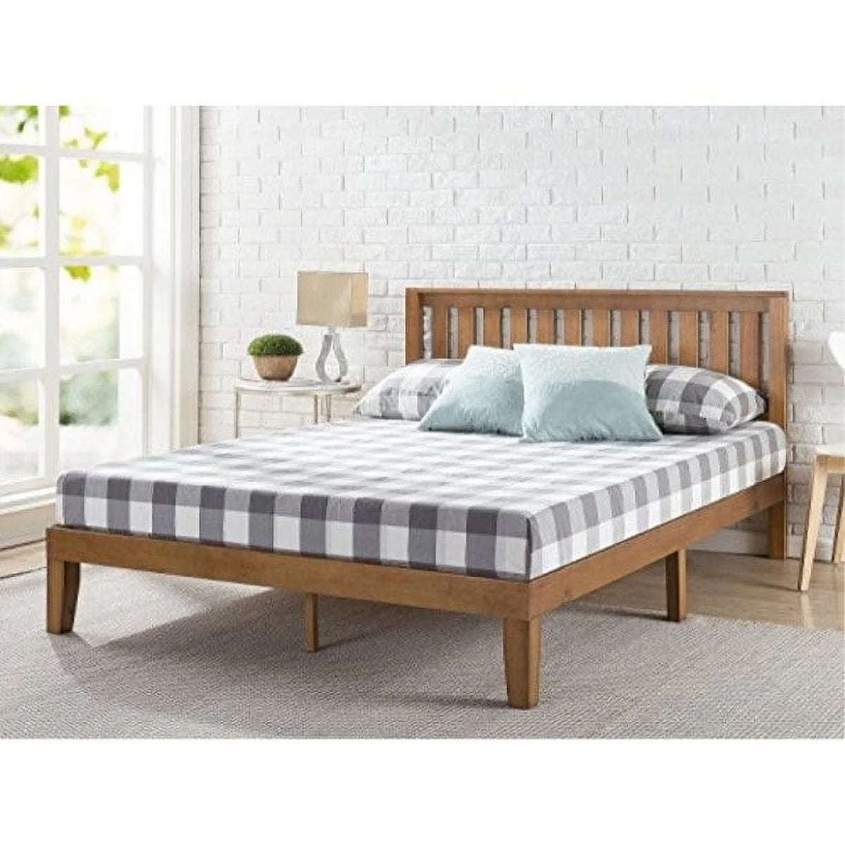 12 Inch Wood Platform Bed with Headboard Queen K604