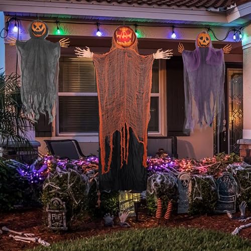 3 Pack Hanging Halloween Decor Pumpkins Ghost Skeleton with Bendable Arms H104550