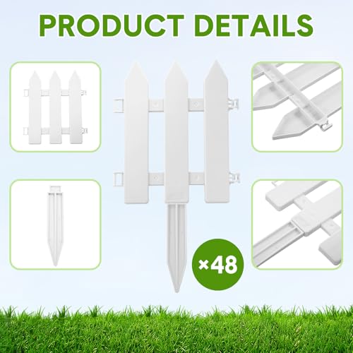 48 Pack White Plastic Garden Fence Panels B243097