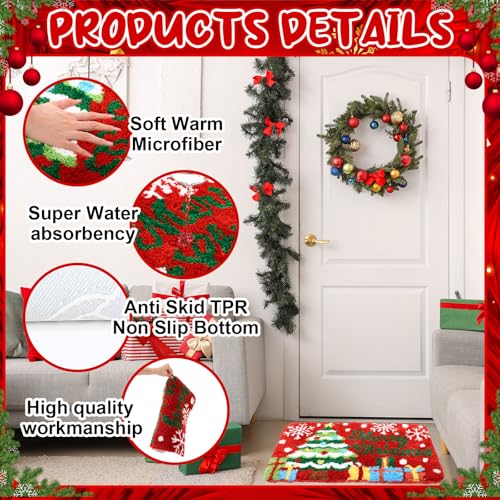 3 Pcs Non Slip Washable Christmas Bathroom Rug Set T448