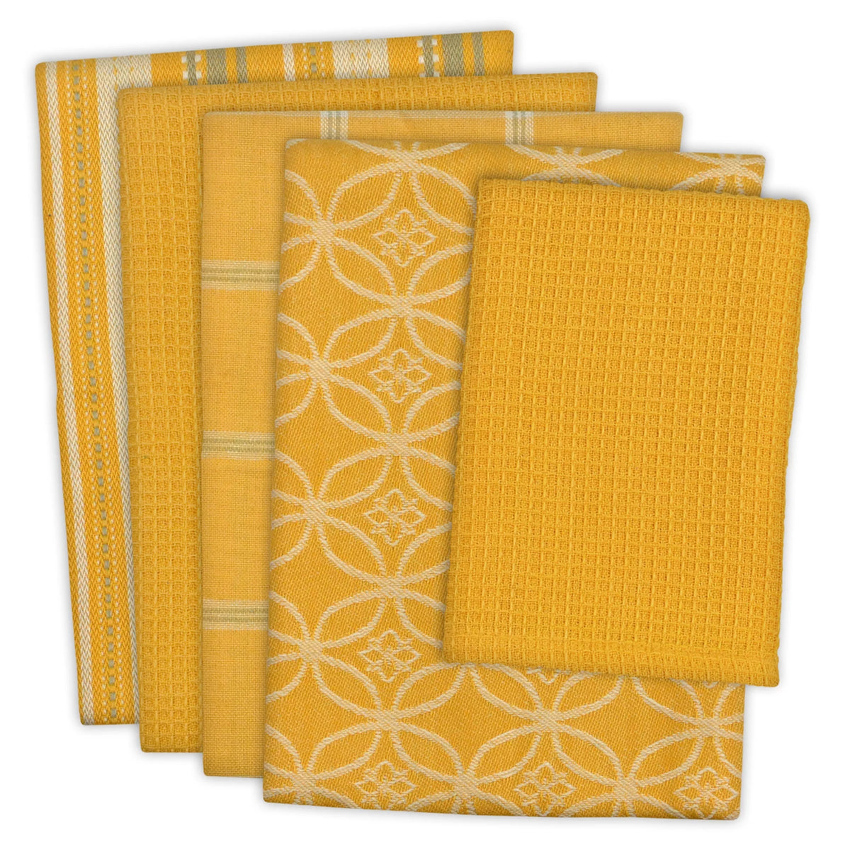 Set of 5 Mustard Yellow and Ivory Patterned Dishcloths 28" H269663