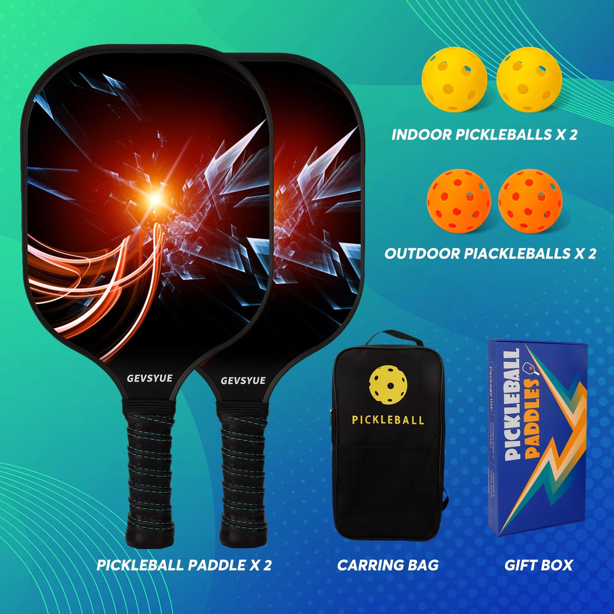 Pickleball Paddles Set, 2 Paddles, 4 Balls, Paddle Bag Z402547