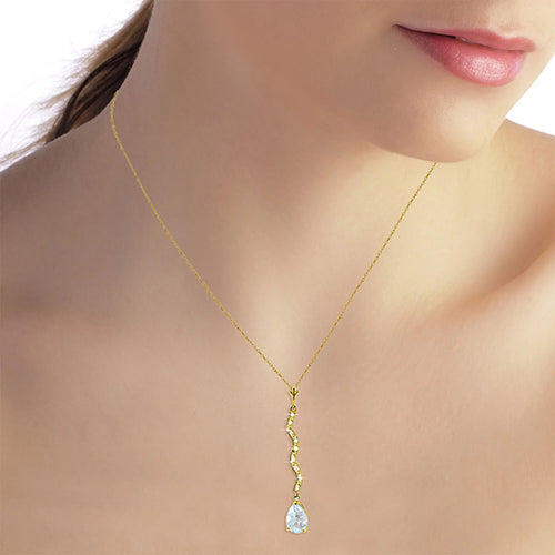 14k Solid Gold Necklace with Natural Diamonds and Pear-shaped Aquamarine C535429