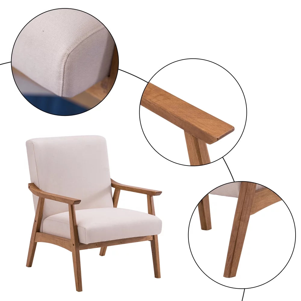 Beige Mid-century Modern Arm Chair with Solid Wood Frame O137264