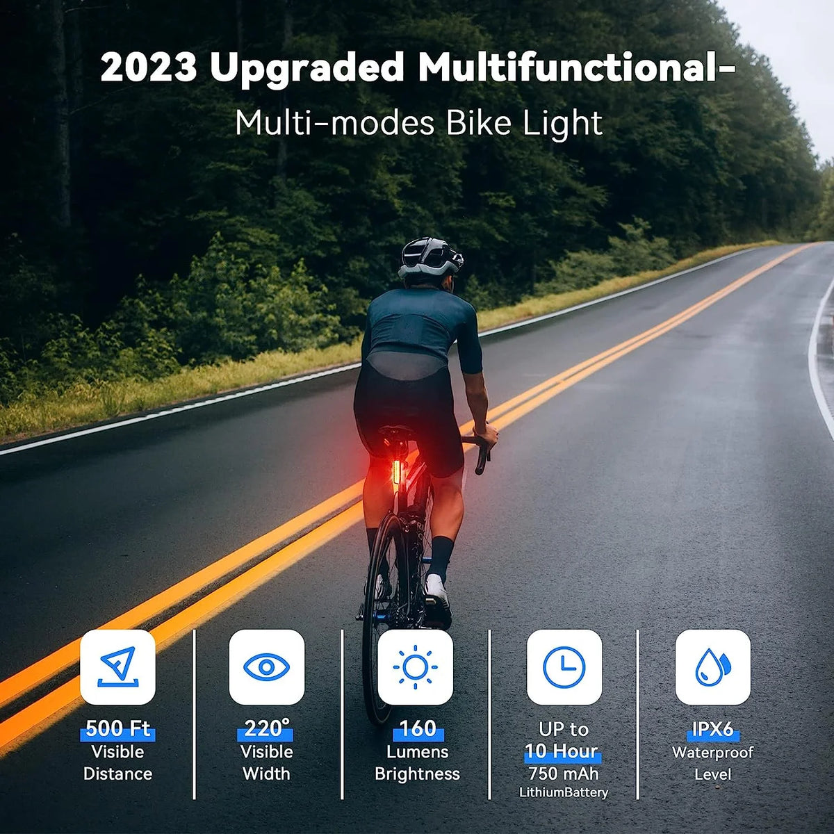 USB-C Rechargeable LED Bicycle Rear Light, Waterproof, 7 Colors 14 Modes O171743