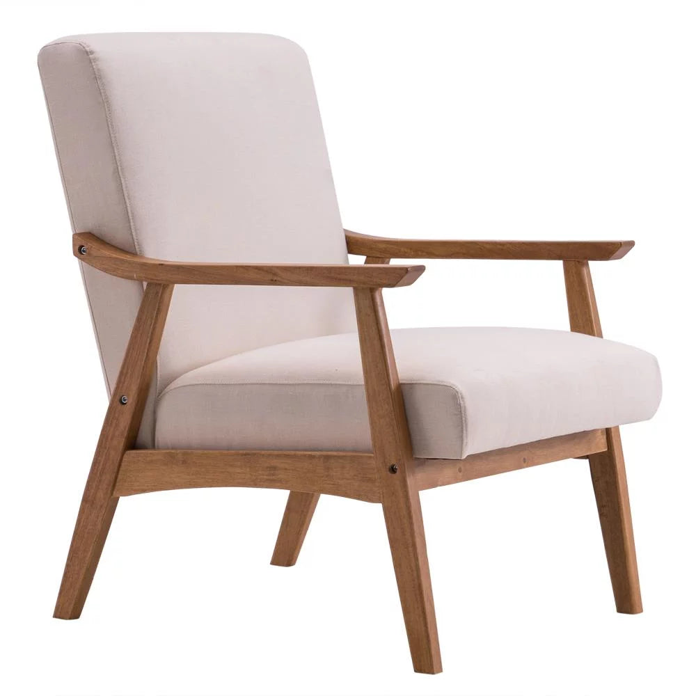 Beige Mid-century Modern Arm Chair with Solid Wood Frame O137264