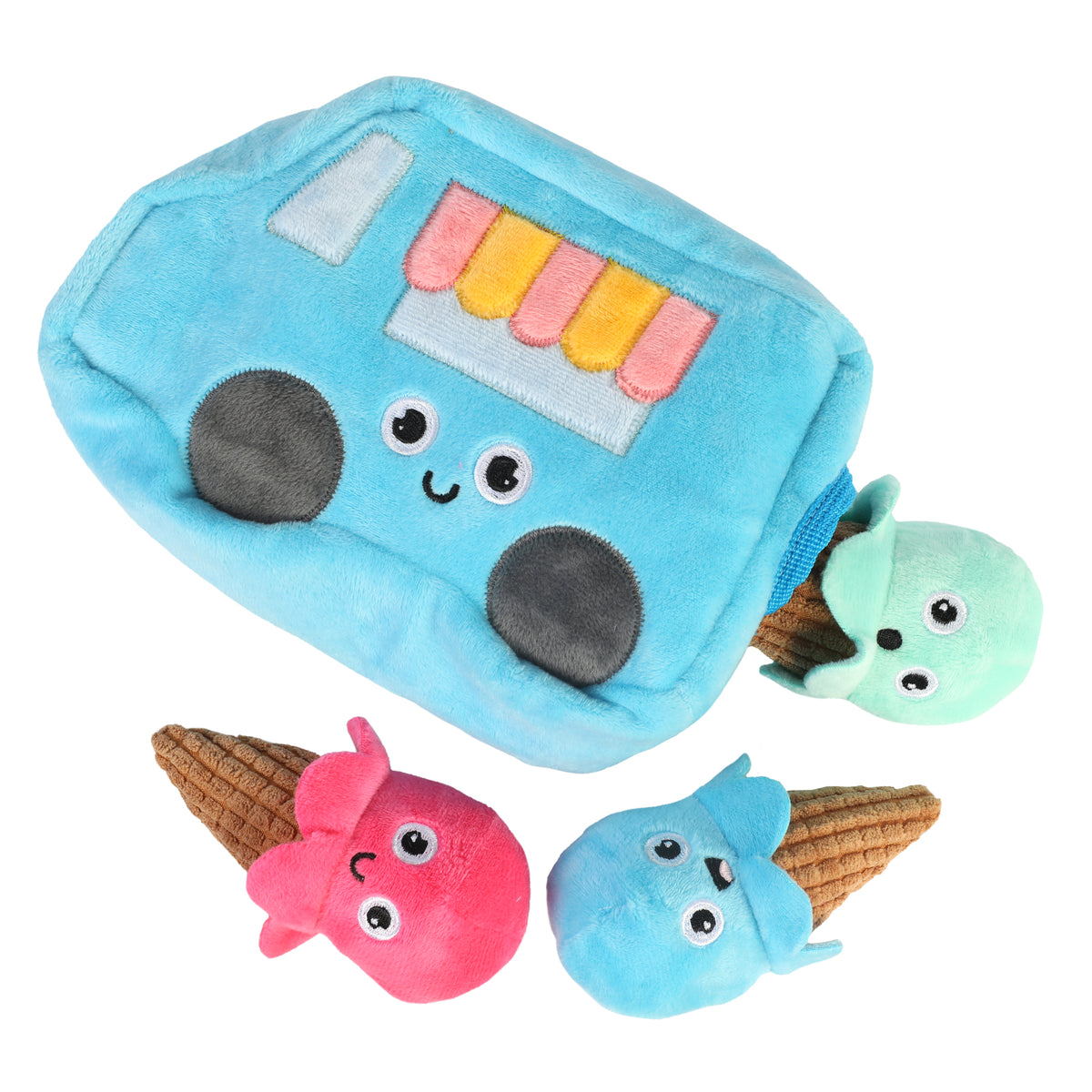 Ice Cream Truck Hide and Seek Plush Squeaky Dog Toys X8714
