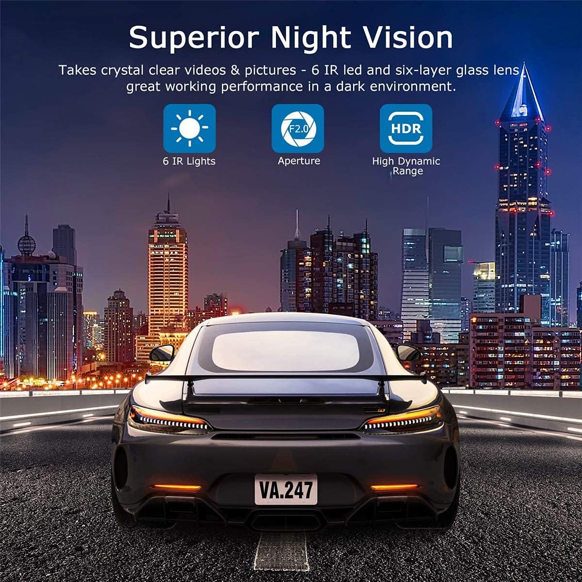 Dash Cam Front and Rear 1080P Full HD Car DVR Dashboard Camera with 3.0" LCD Display Night Vision G-Sensor D852887