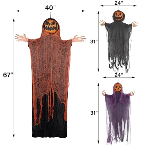3 Pack Hanging Halloween Decor Pumpkins Ghost Skeleton with Bendable Arms H104550