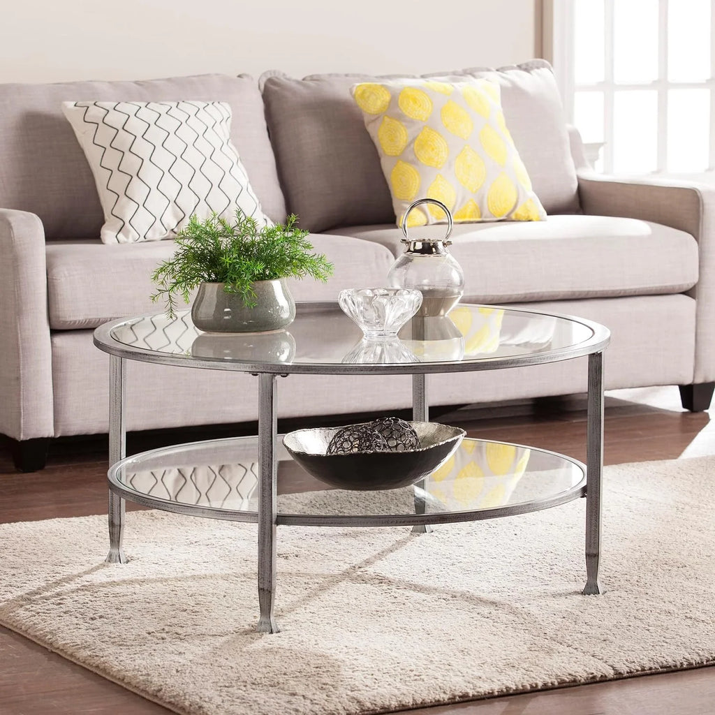 Metal & Glass Round 2-Tier Coffee Table N35155