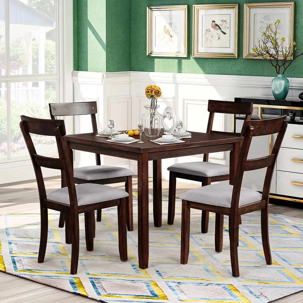Industrial Style Wooden Dining Table Set with 4 Chairs Grey J5491