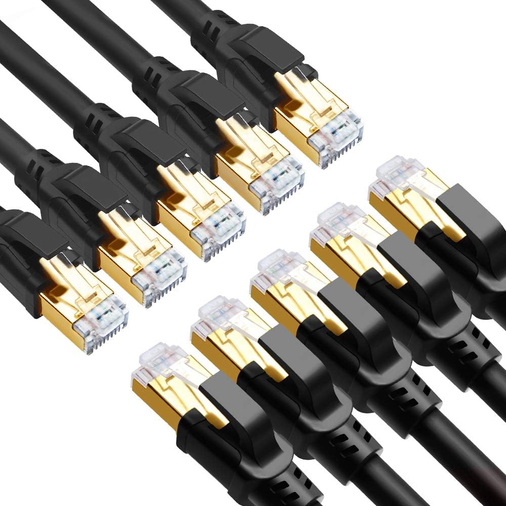 CAT8 Ethernet Cable 15ft 10 Pack Black SFTP 26AWG Gold Plated RJ45 Connector C566320