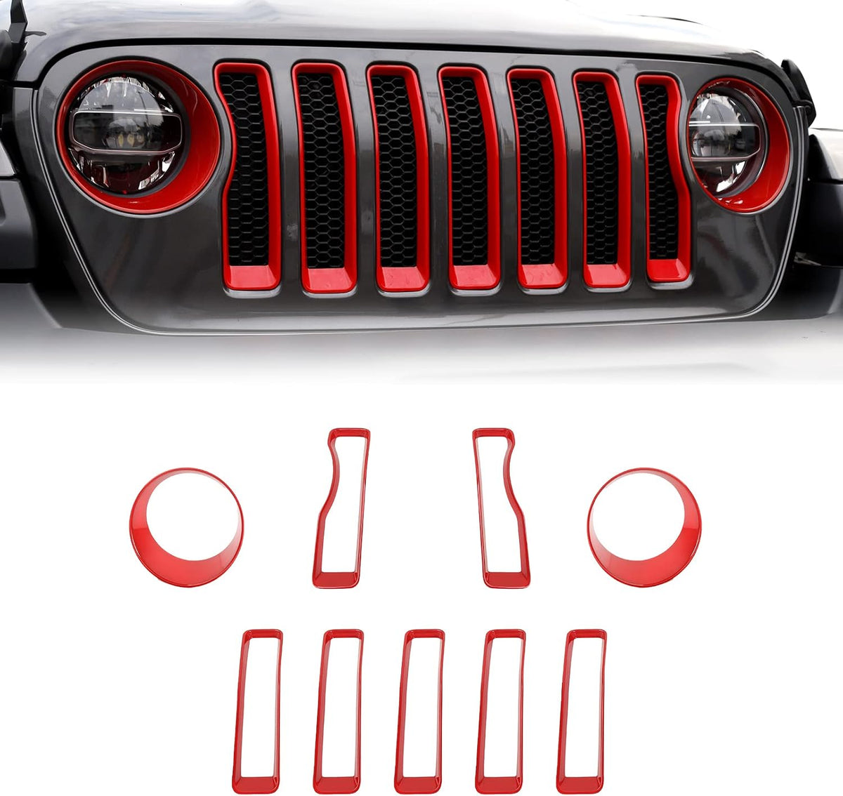 Red Mesh Grille Insert Headlight Turn Light Cover Trim Pack of 2 M480