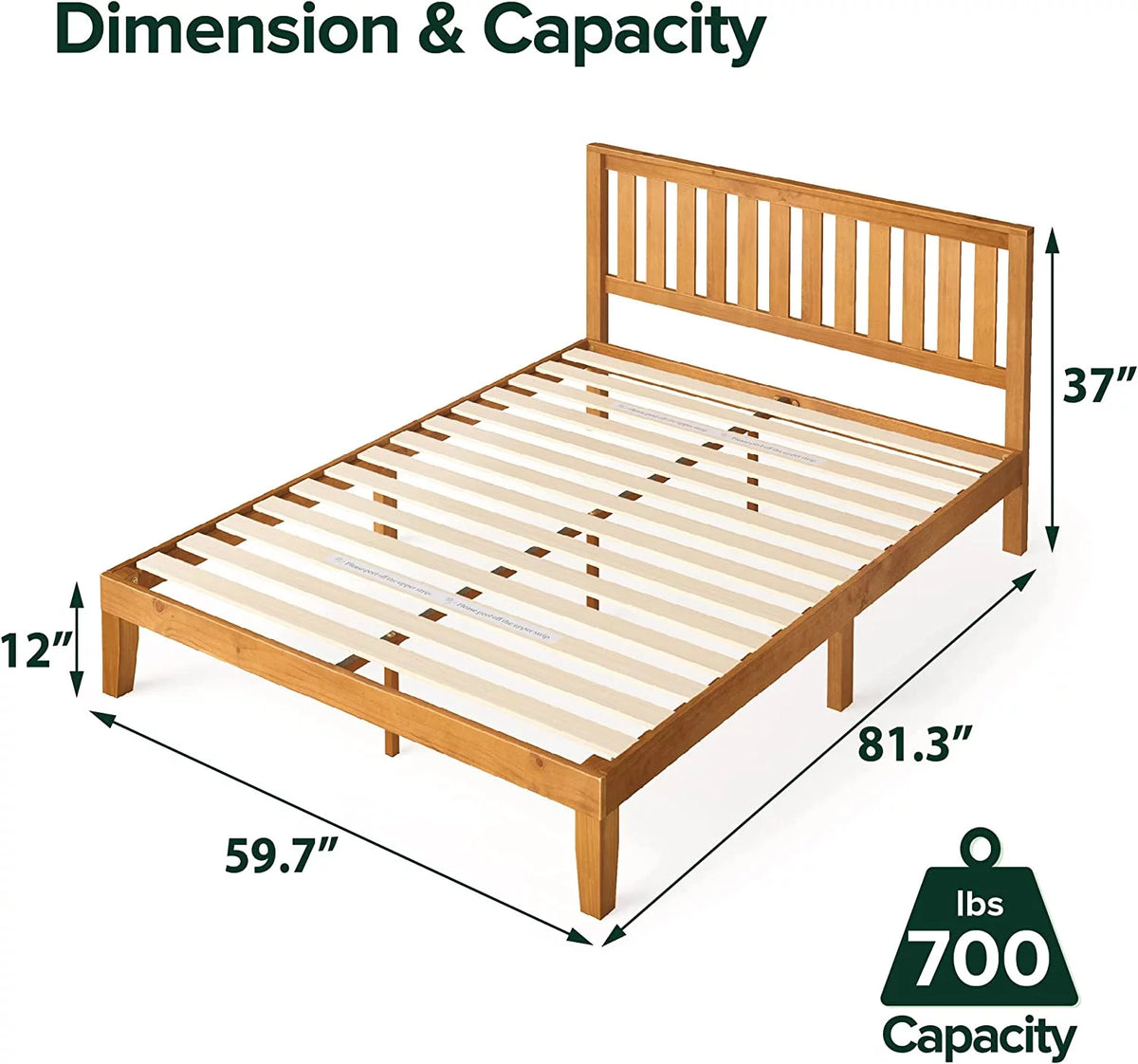 12 Inch Wood Platform Bed with Headboard Queen K604