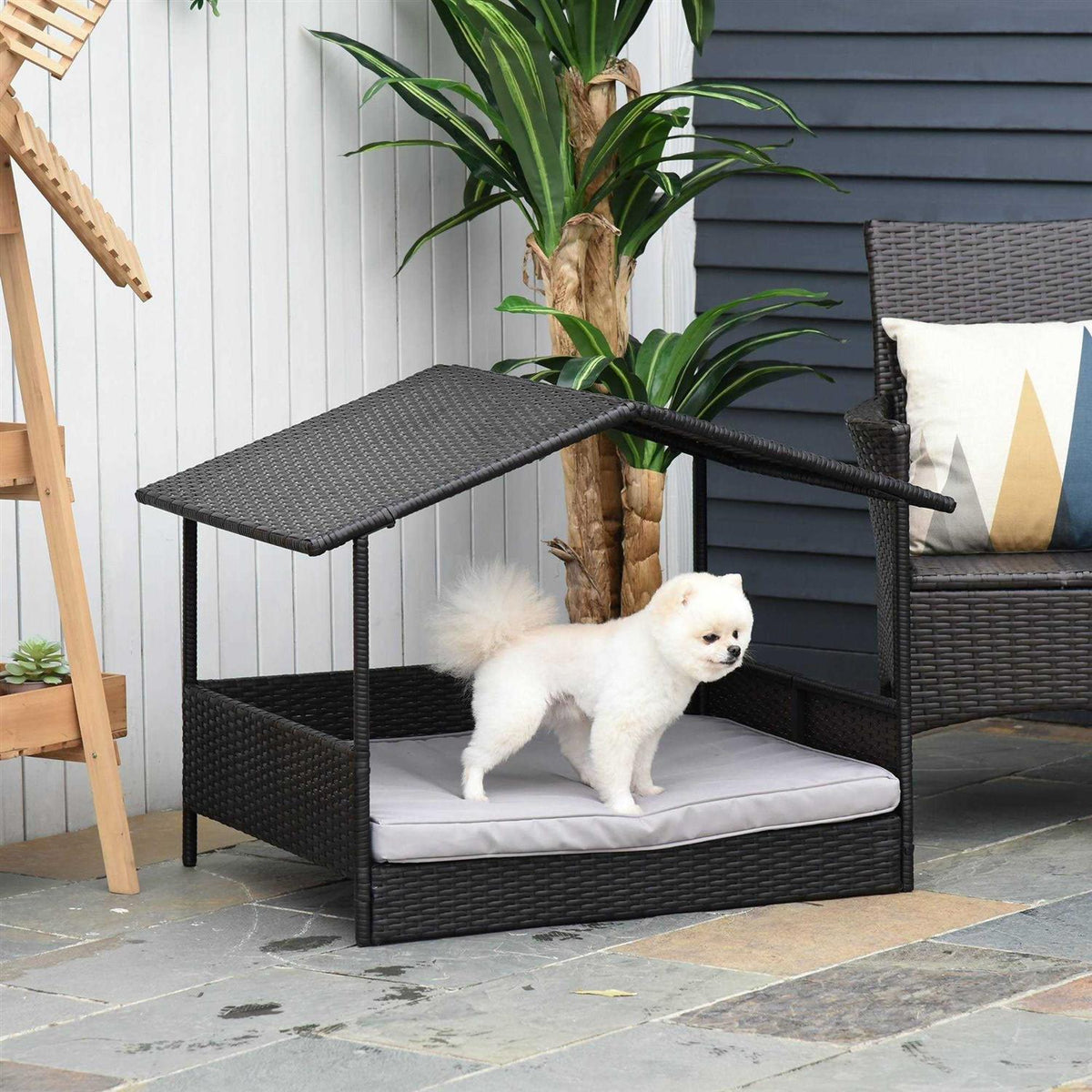 Wicker Elevated Dog House with Removable Cushion V8725