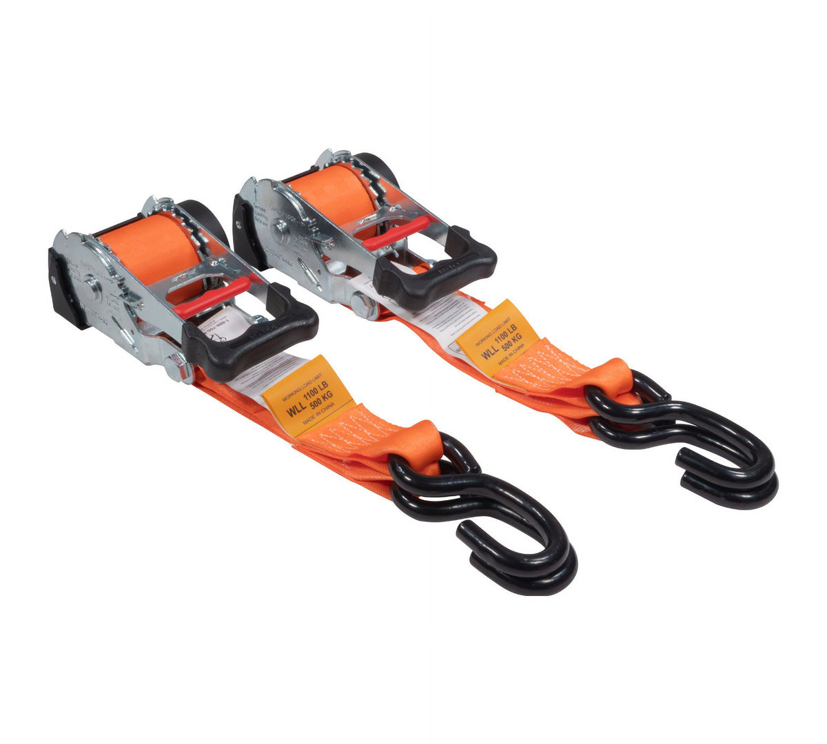 (4 Pack) Orange 2" x10' Auto Retract Ratchet Straps with Zinc Coated S Hook Tiedowns X80427