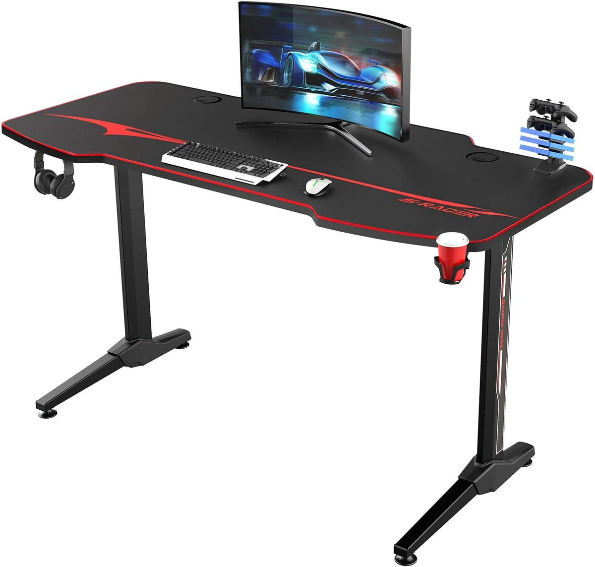 44 Inch T Shaped Gaming Desk with Cup Holder C11274