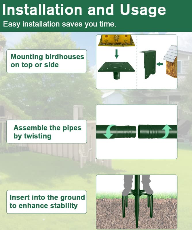 90Inch Heavy Duty Bird Feeder Pole Kit with 5 Prongs Base and 2 Plates Black D310178