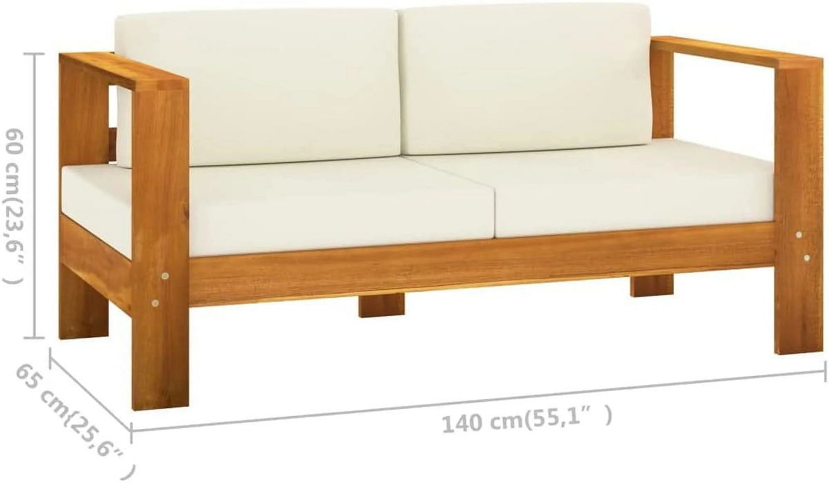 10 Piece Acacia Wood Patio Lounge Set with Cream White Cushions O602