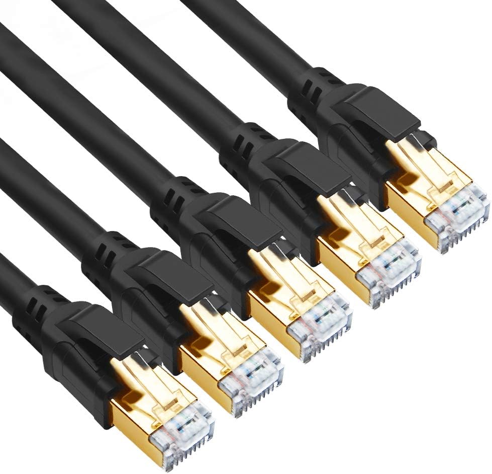CAT8 Ethernet Cable 15ft 10 Pack Black SFTP 26AWG Gold Plated RJ45 Connector C566320