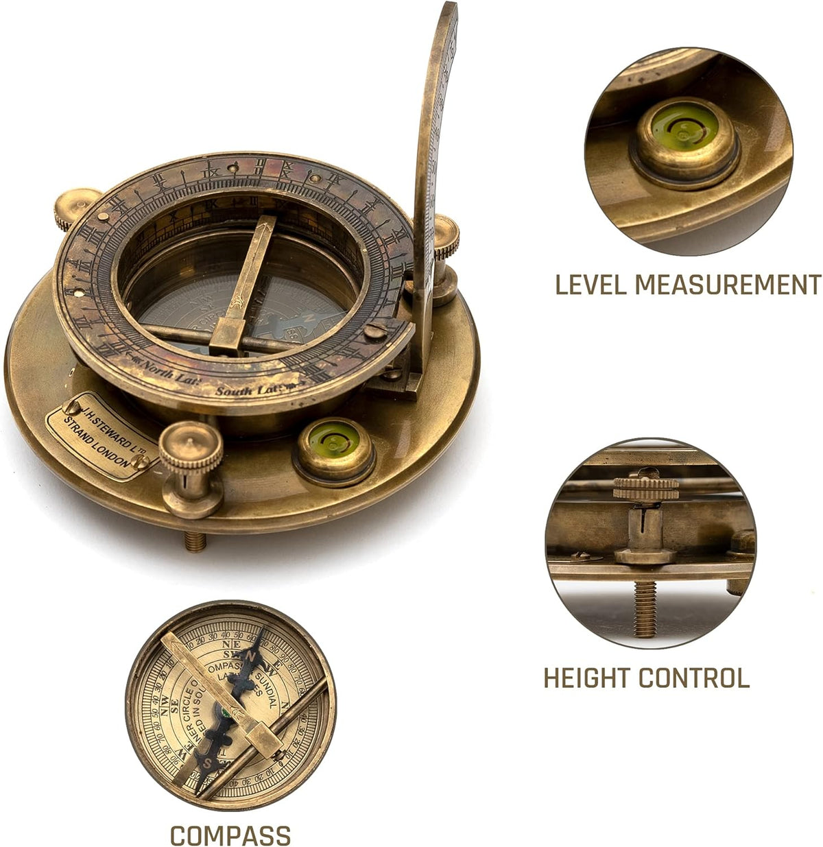 Antique Look Brass Sundial Compass with Wooden Box, Pack of 2 B859972