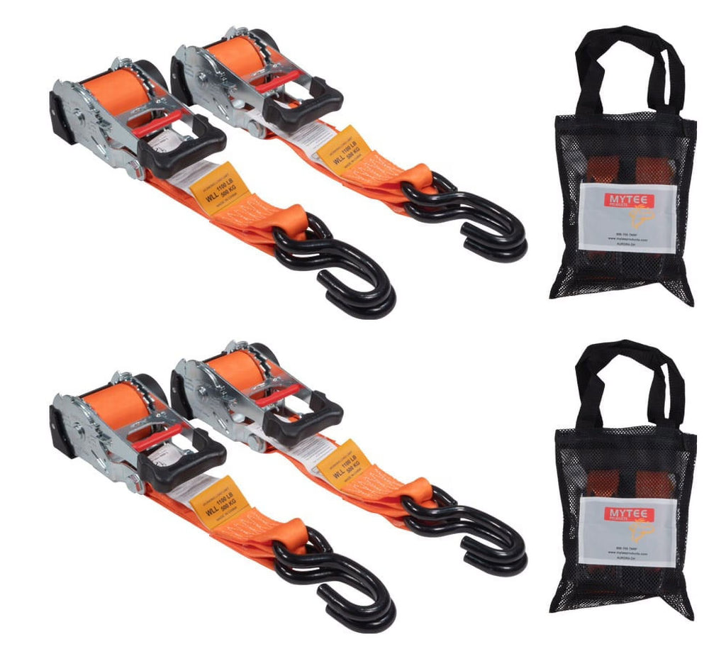 (4 Pack) Orange 2" x10' Auto Retract Ratchet Straps with Zinc Coated S Hook Tiedowns X80427