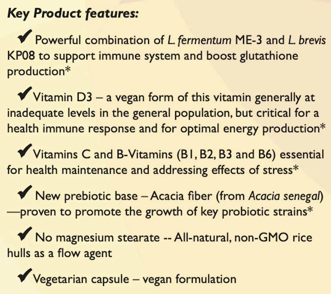 Reg'Activ Immune & Vitality with Lactobacillus fermentum ME-3, brevis KP08, Vegan Vitamin D3 and Vitamins C and B-Vitamins (B1, B2, B3 and B6) P84260