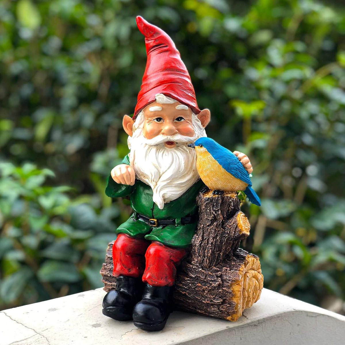 Outdoor Gnome Statue with Bird Statue V643