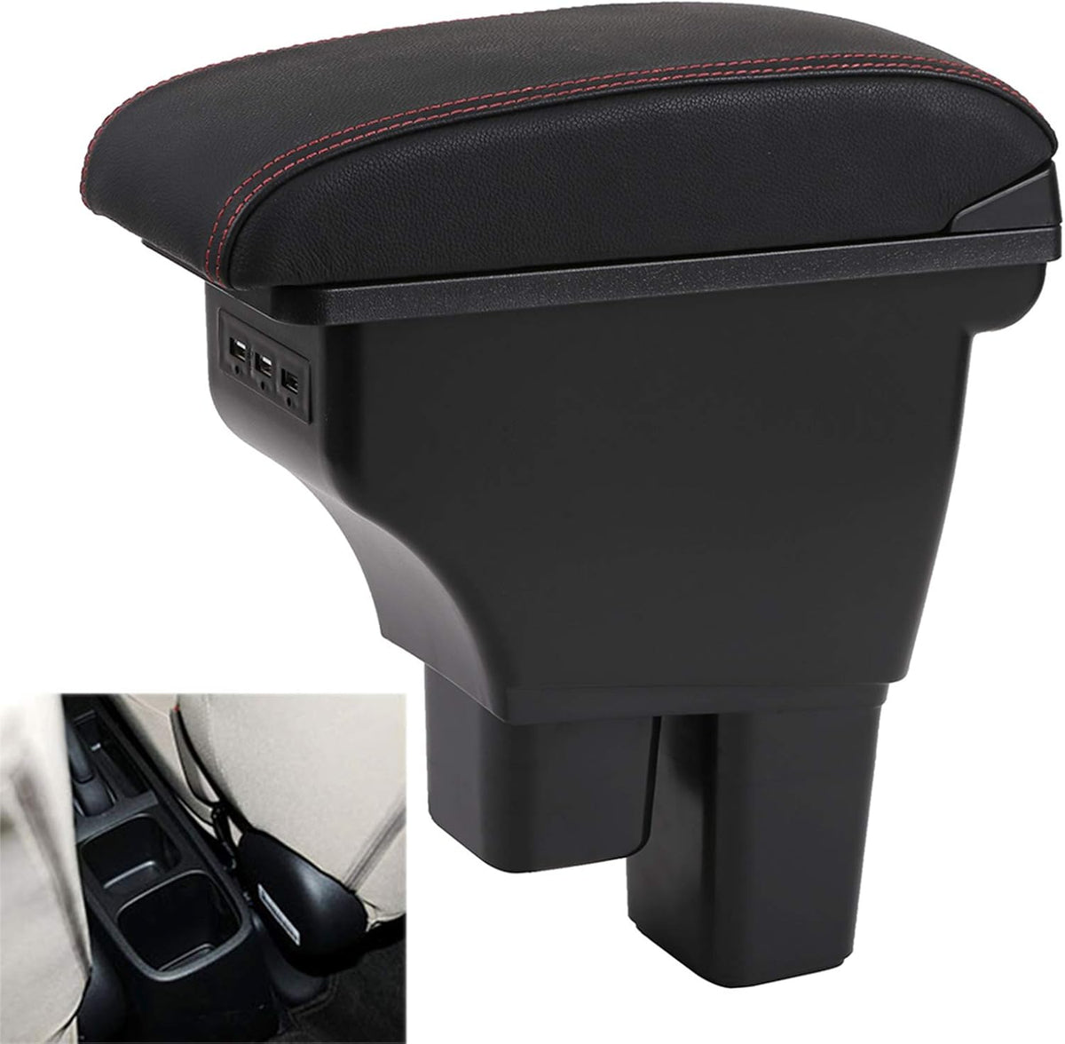 Black Car Armrest Box with 3 USB Ports D9345