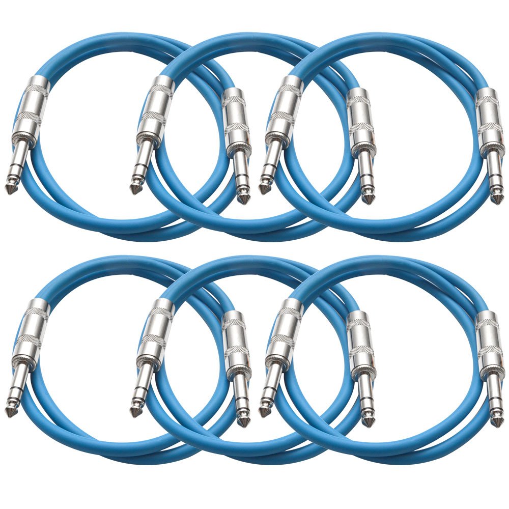 6 Pack 25 Foot Blue 1/4 TRS Patch Cable R37657