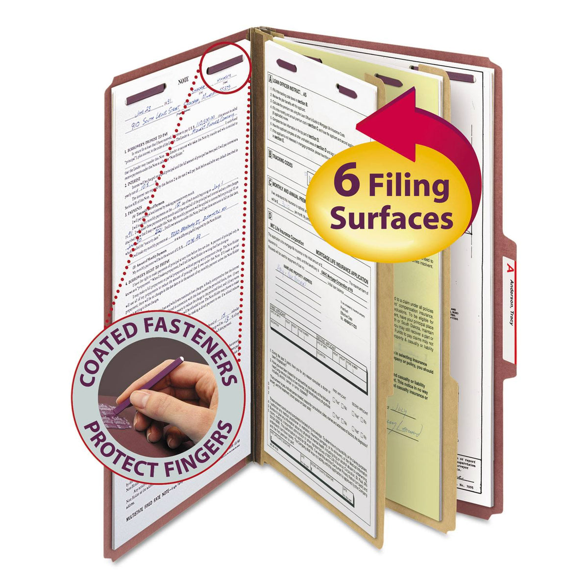 Red Pressboard Classification File Folder, 2 Dividers, Legal Size, 10 per Box K317570