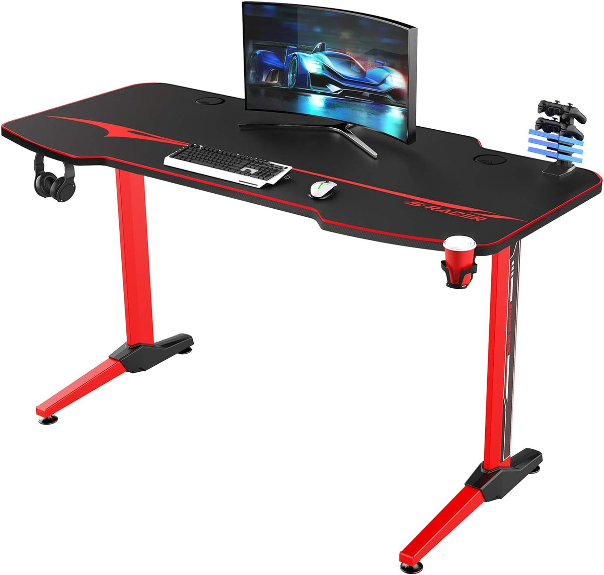 44 Inch T Shaped Gaming Desk with Cup Holder C11274