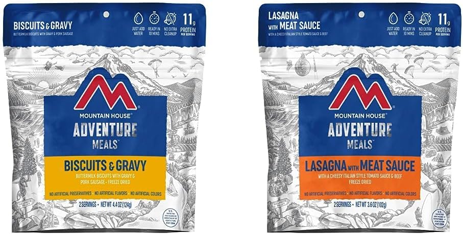 Freeze Dried Biscuits & Gravy and Lasagna with Meat Sauce, 2 Servings Each J44090