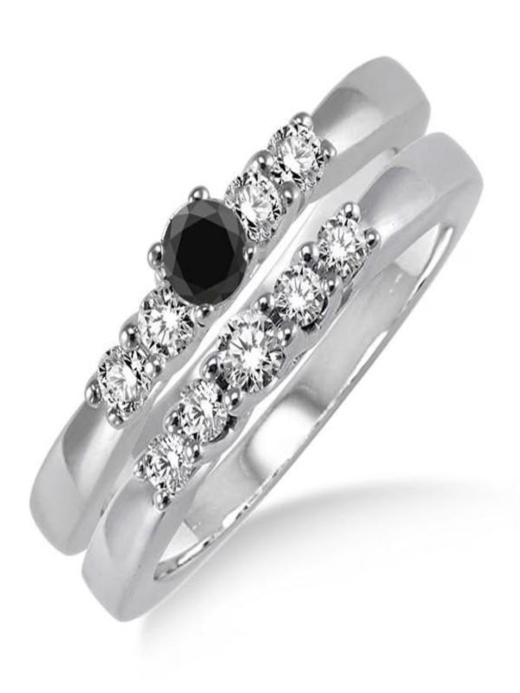 1.25 Carat Black Diamond 5 Stone Bridal Set on 10k White Gold I5918