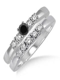 1.25 Carat Black Diamond 5 Stone Bridal Set on 10k White Gold I5918