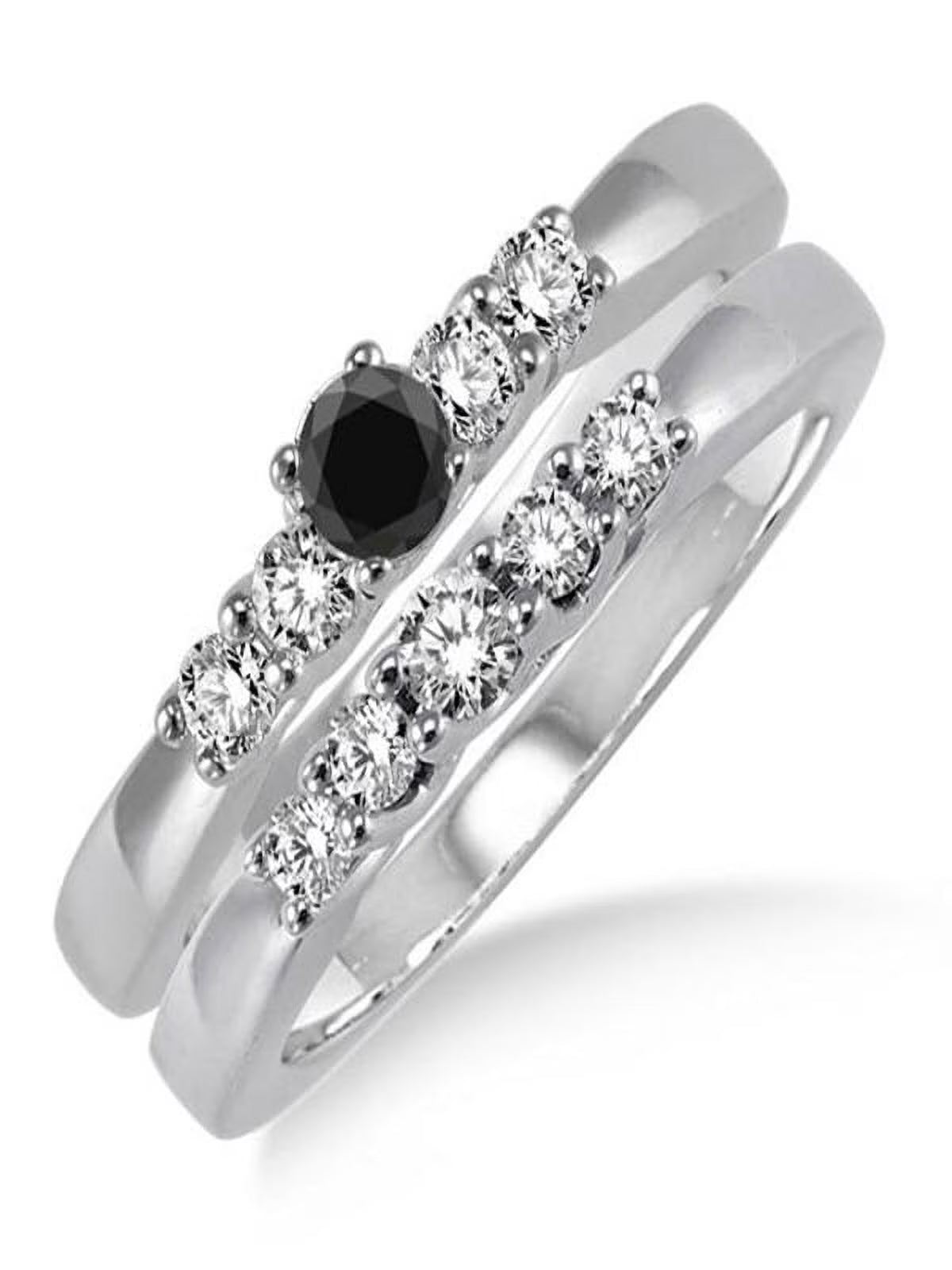 1.25 Carat Black Diamond 5 Stone Bridal Set on 10k White Gold I5918