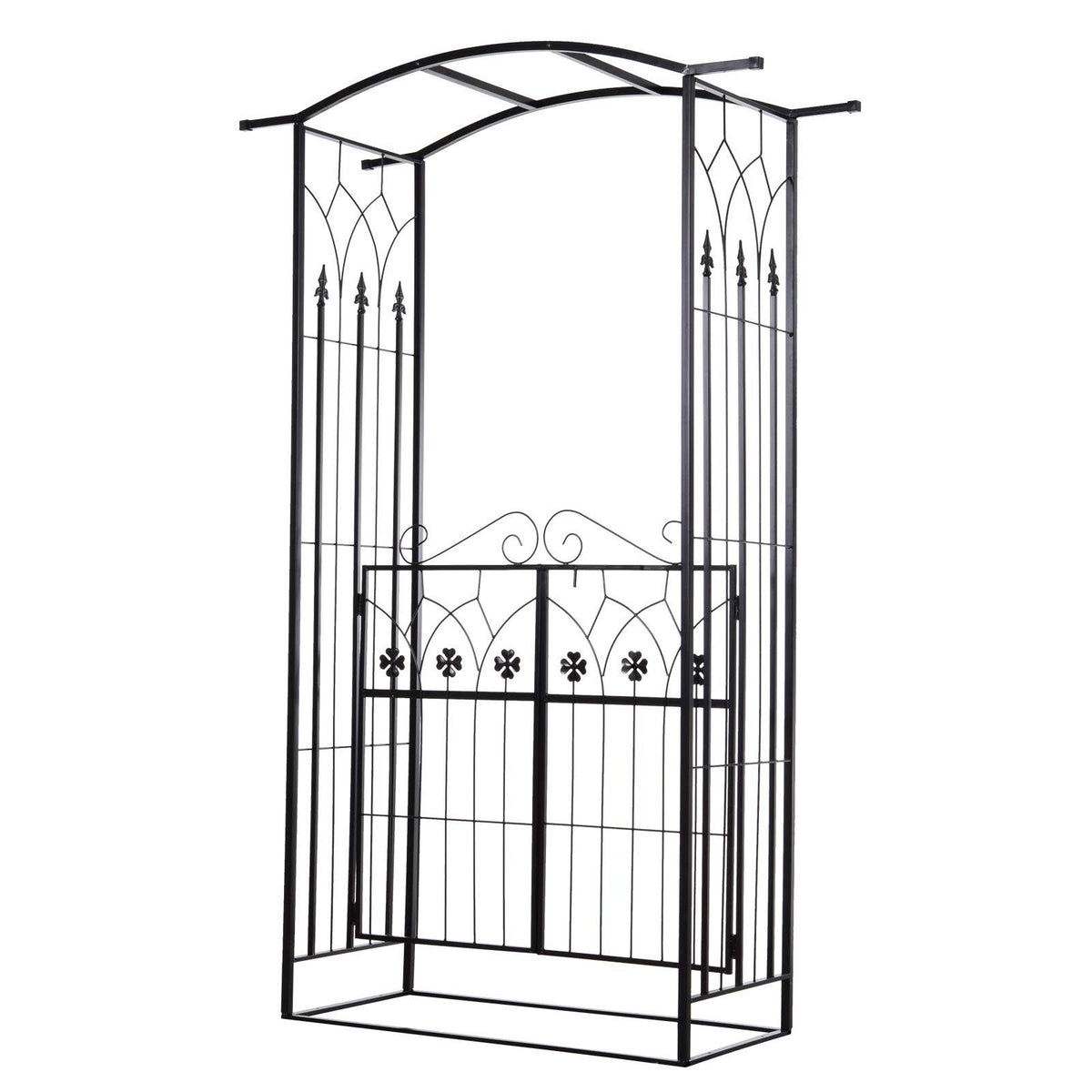 84 in. Metal Garden Arch/Trellis with Two 4-Leaf Clover Doors B40127