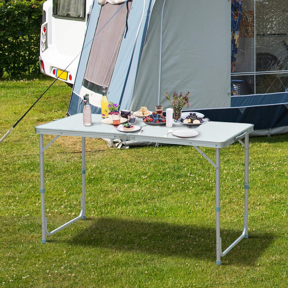 47 Aluminum Lightweight Portable Height Adjustable Camping Table with Carry Handle V553