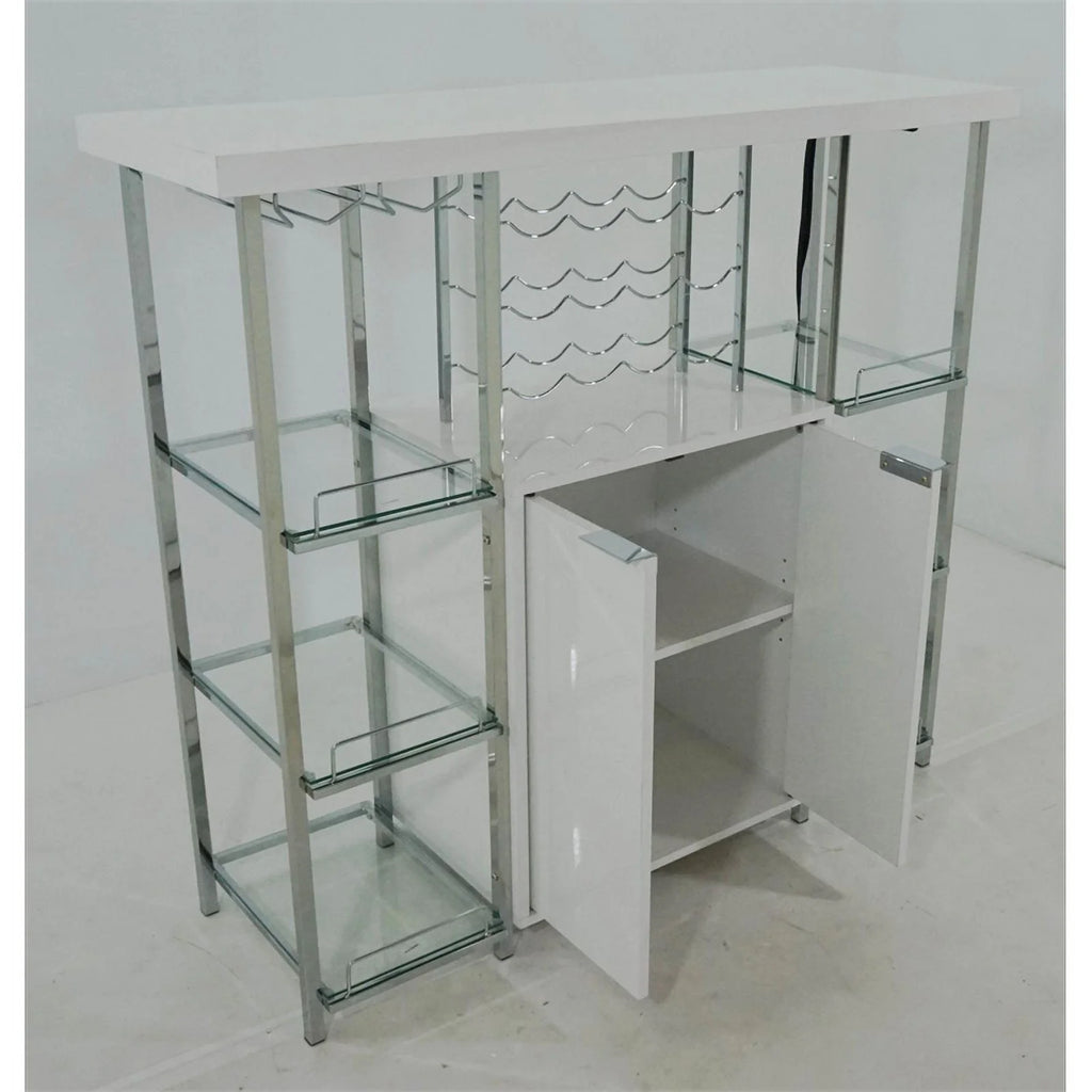 2-door Wood Bar Cabinet High Glossy White and Chrome W778869