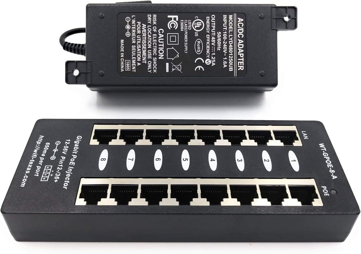 8 Port Gigabit Passive PoE Injector with 48 Volt 60 Watt Power Supply F443742