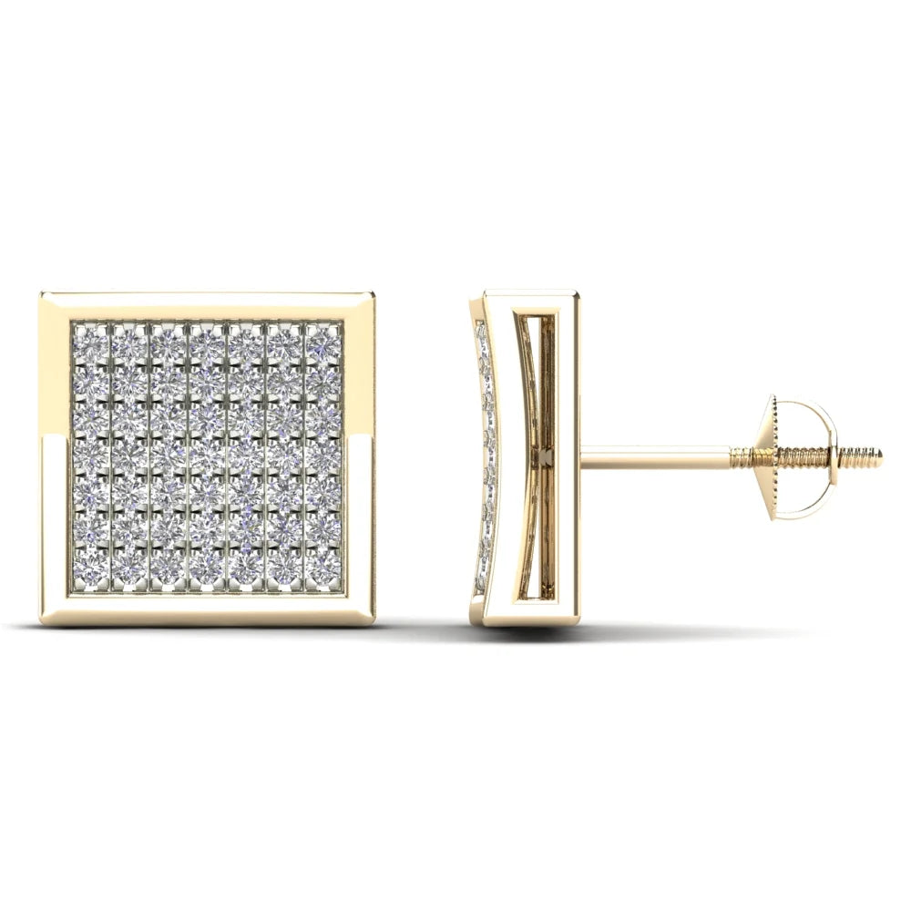 14K Yellow Gold Diamond Square Stud Earrings Z3664