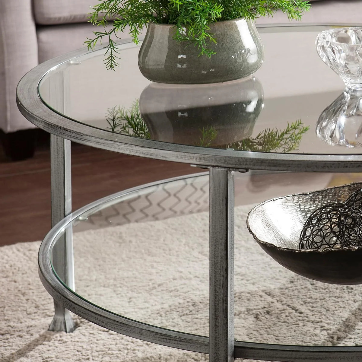 Metal & Glass Round 2-Tier Coffee Table N35155