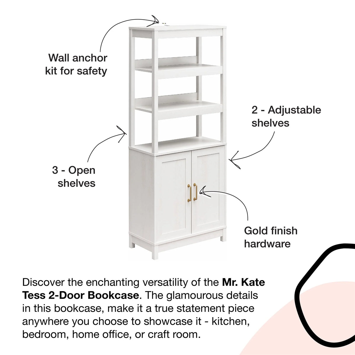 2 Door Ivory Oak Bookcase P9757